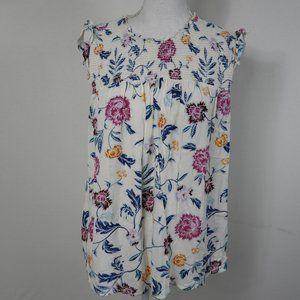C185 Old Navy Cream Floral Sleeveless Blouse